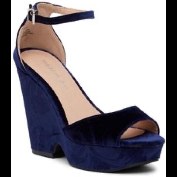 blue velvet wedges